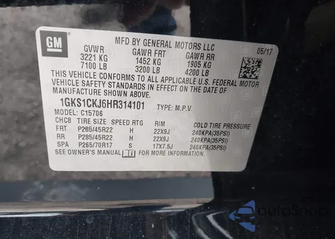 2017 GMC Yukon Denali z USA, uszkodzony, nr VIN 1GKS1CKJ6HR314101